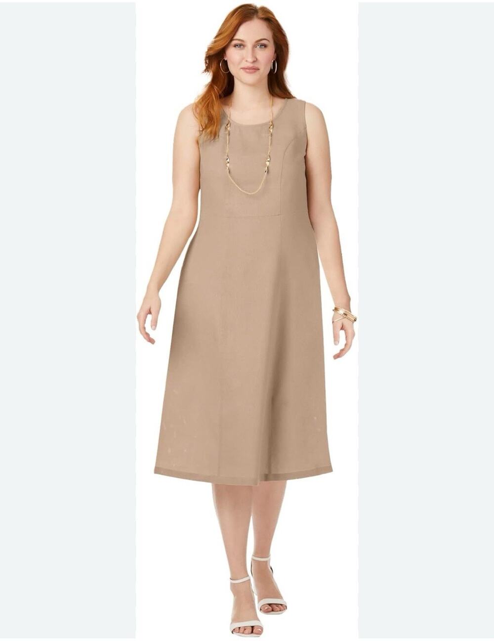 New Jessica London Plus Size 16W 2X Linen Khaki Quiet Luxury Old Money Prep